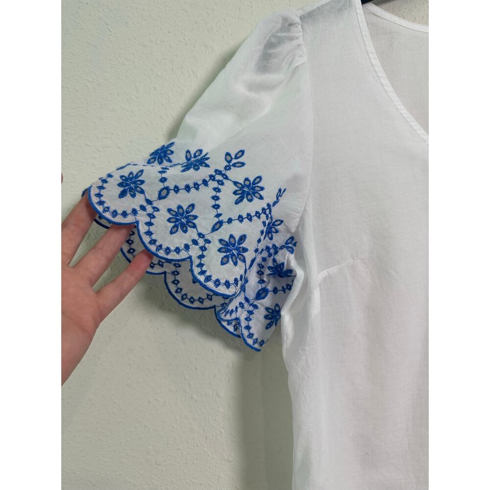 J Crew V-neck top with embroidered flutter sleeves Size Blue/White Medium - Picture 2 of 5